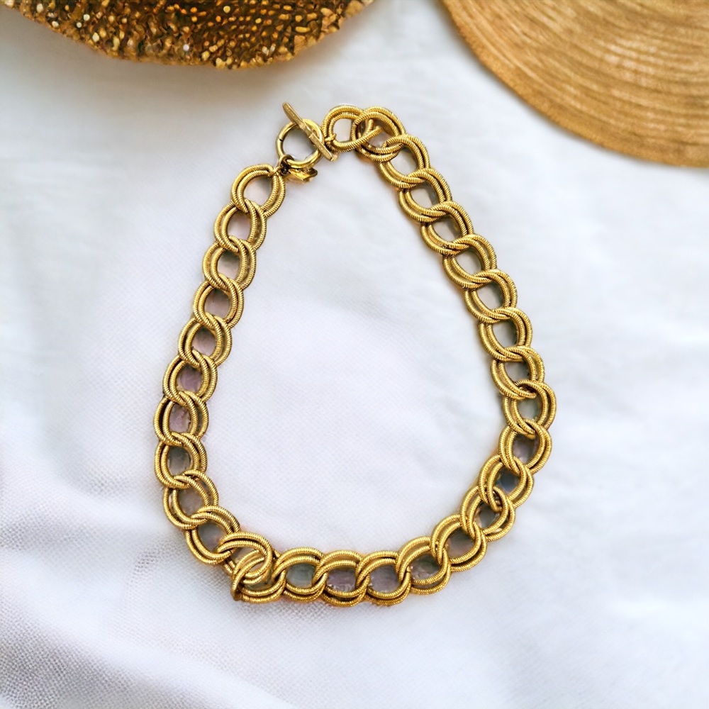 ANNE KLEIN Vintage Collar Necklace Chunky Double Link Chain 18”